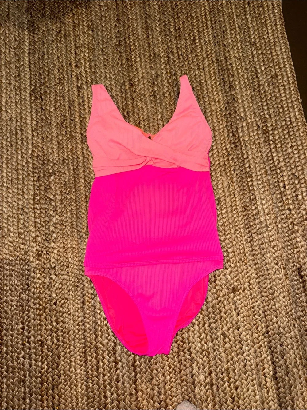 Two-Tone Pink Twist-Front Tankini Swimsuit